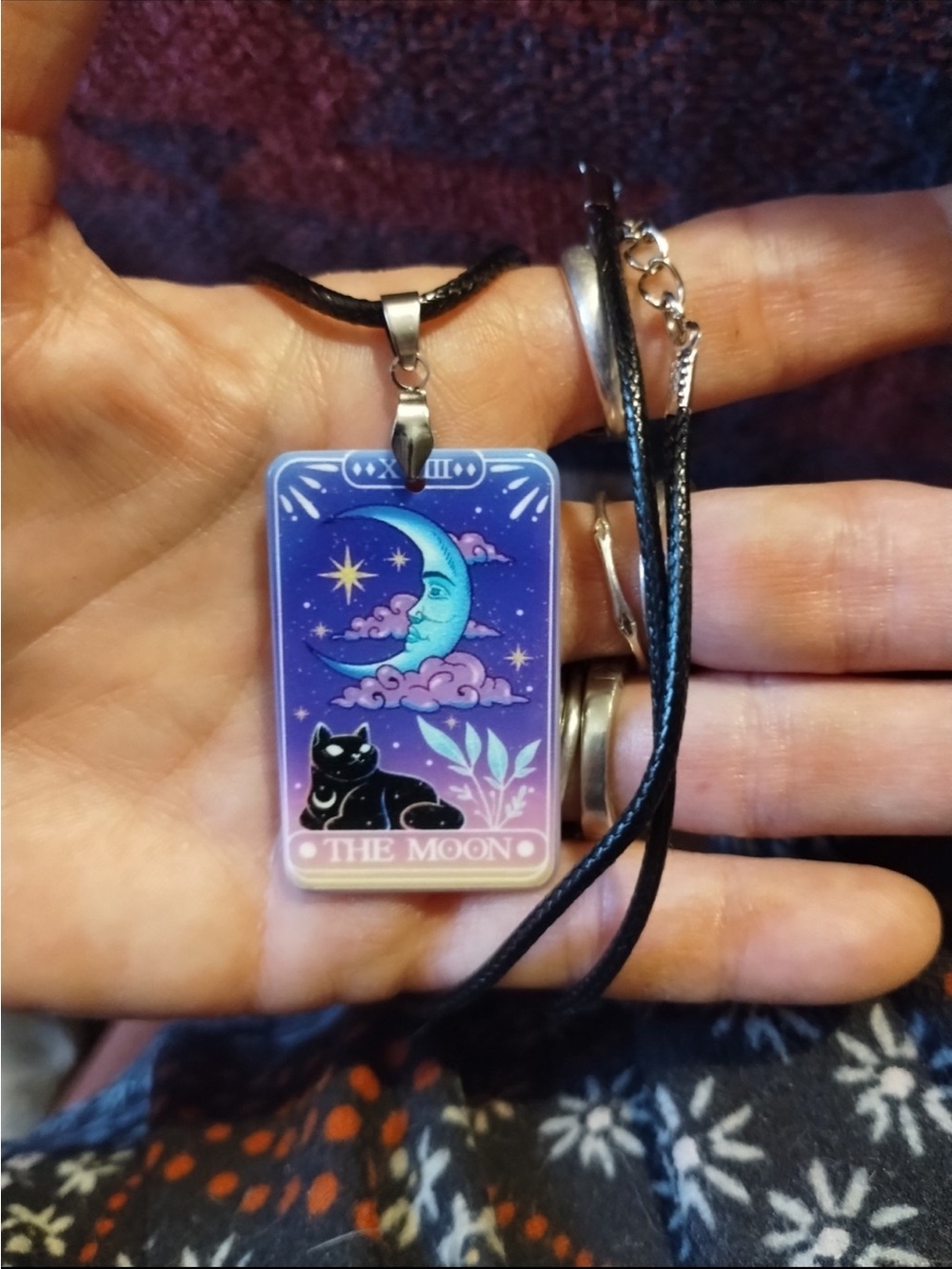 The Moon Tarot Pendant Necklace - Black & Purple
